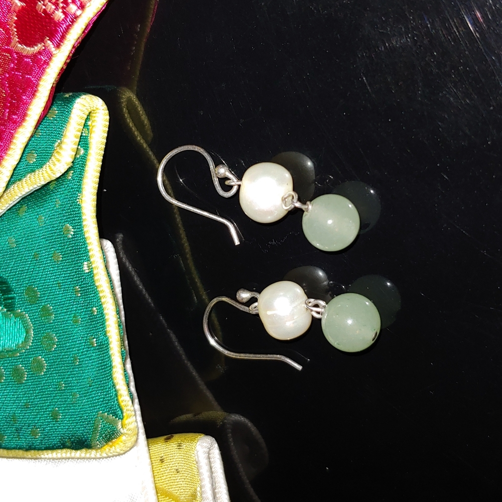 Earrings...Sterling silver, Pearl, and agate